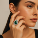 Rhodium Plated Green Oval Halo Anti-Tarnish Waterproof Ring