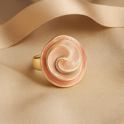Aanura Pink & Pearl Swirl Statement Ring – Stainless Steel, Gold Plated