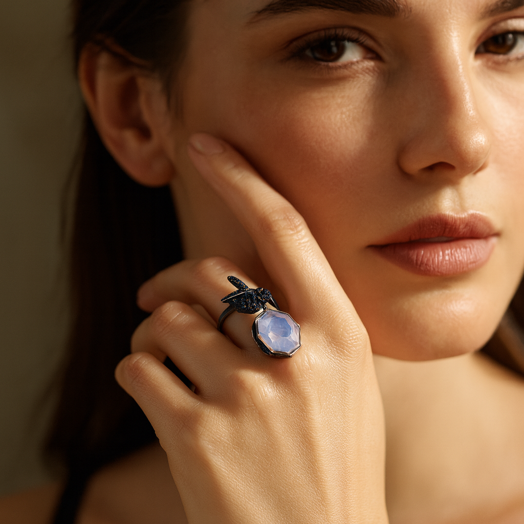 Aanura Silver Encrusted Insect-Inspired Ring