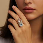 Dual Gem Open Band Anti-Tarnish Waterproof Steel Ring
