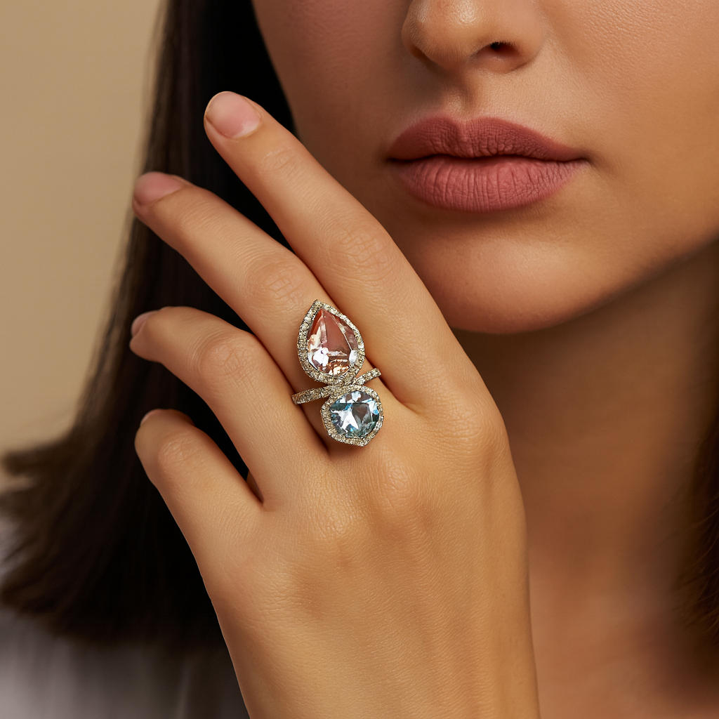 Aanura Gold-Tone Dual Gem Open Band Statement Ring