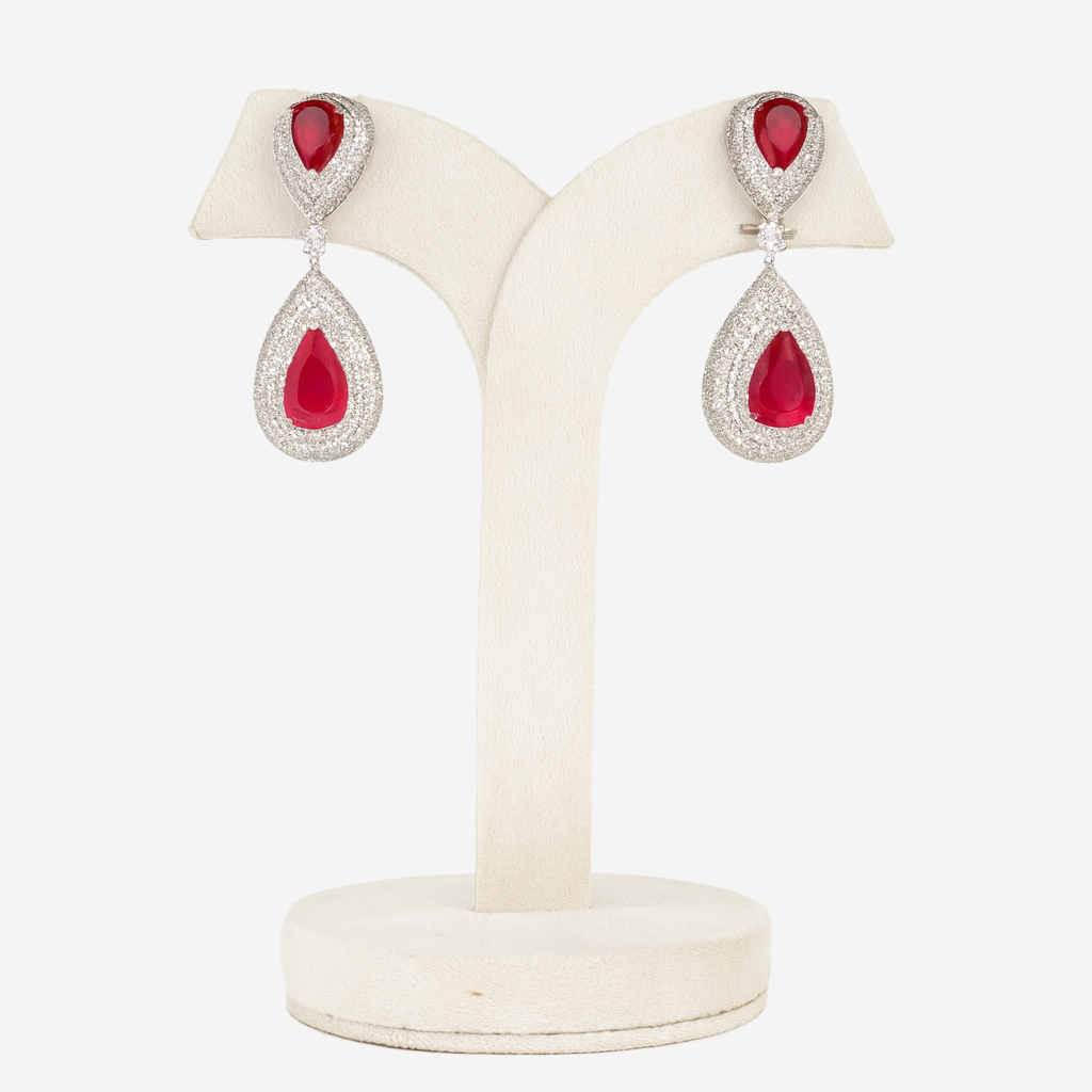Aanura Ruby Teardrop Double Dangle Earrings