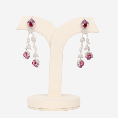 Aanura Silver Ruby Dangle Statement Earrings