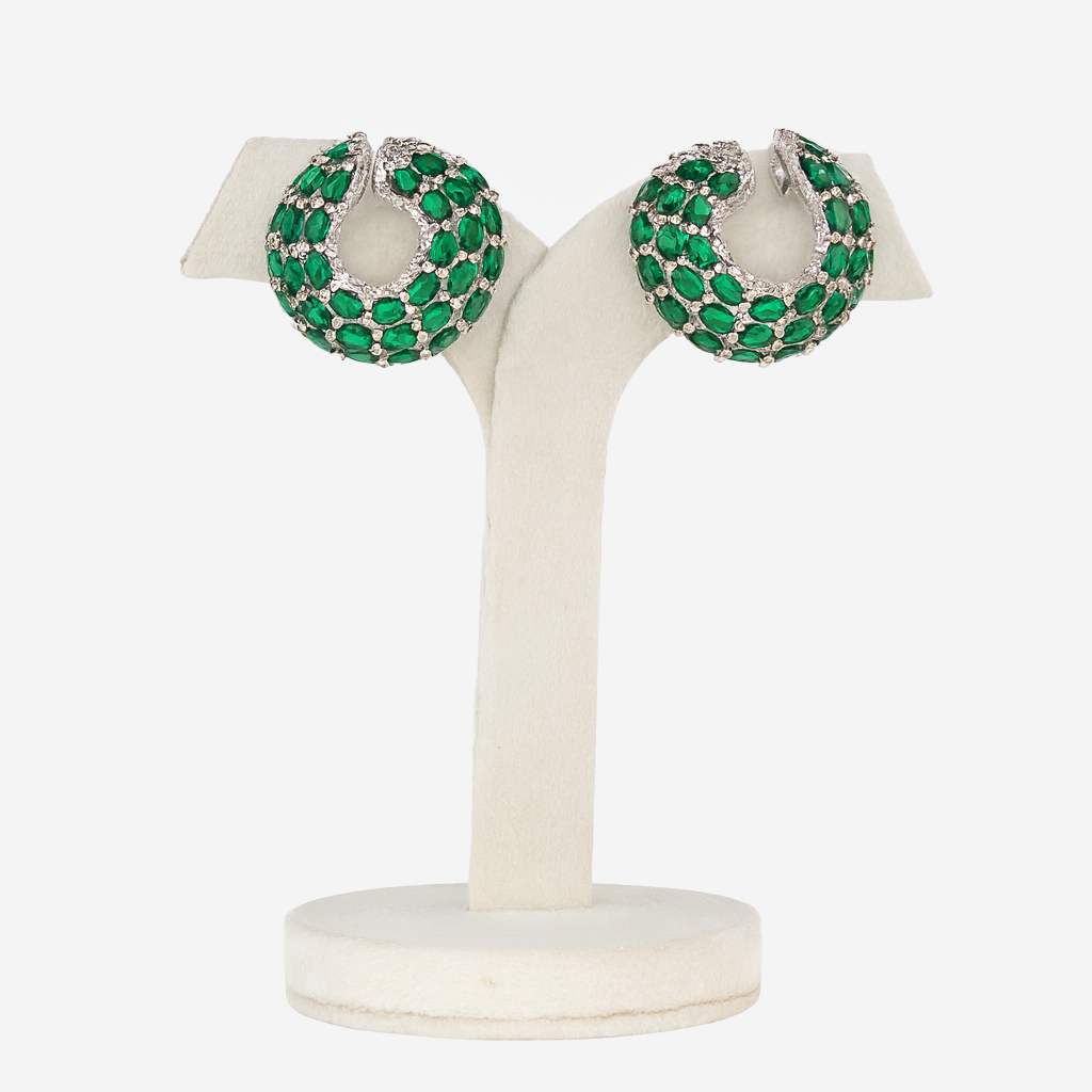 Aanura Emerald Green Encrusted Hoop Earrings