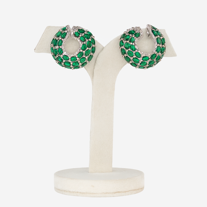 Aanura Emerald Green Encrusted Hoop Earrings