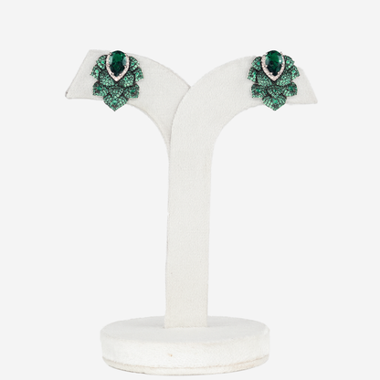 Aanura Emerald Green Leaf Stud Earrings