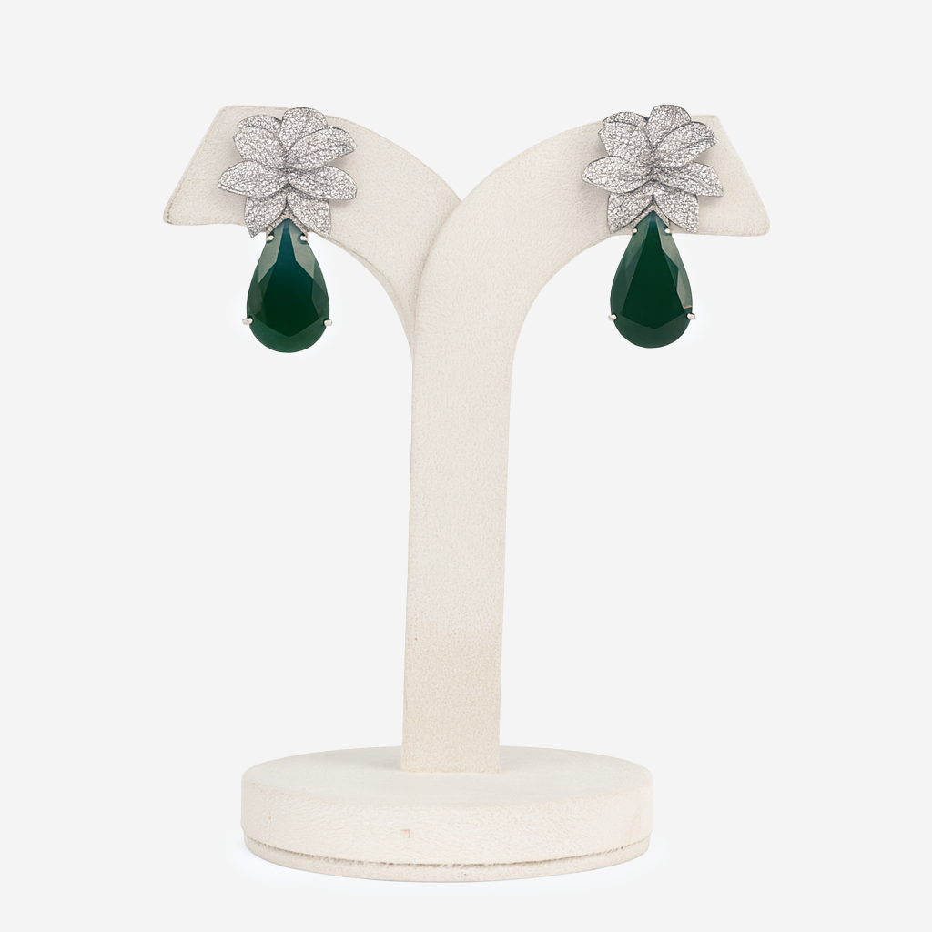 Aanura Green Teardrop Floral Dangle Earrings