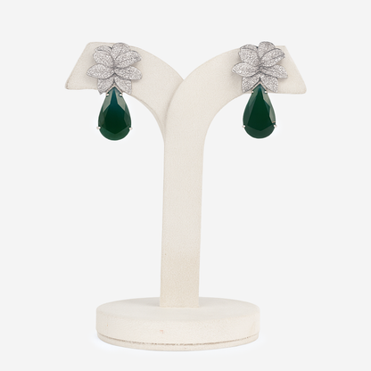 Aanura Green Teardrop Floral Dangle Earrings