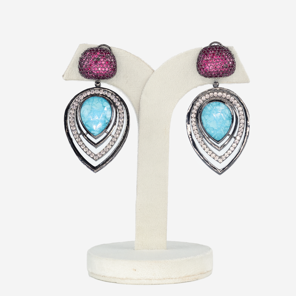 Aanura Blue Teardrop Dual-Tone Dangle Earrings