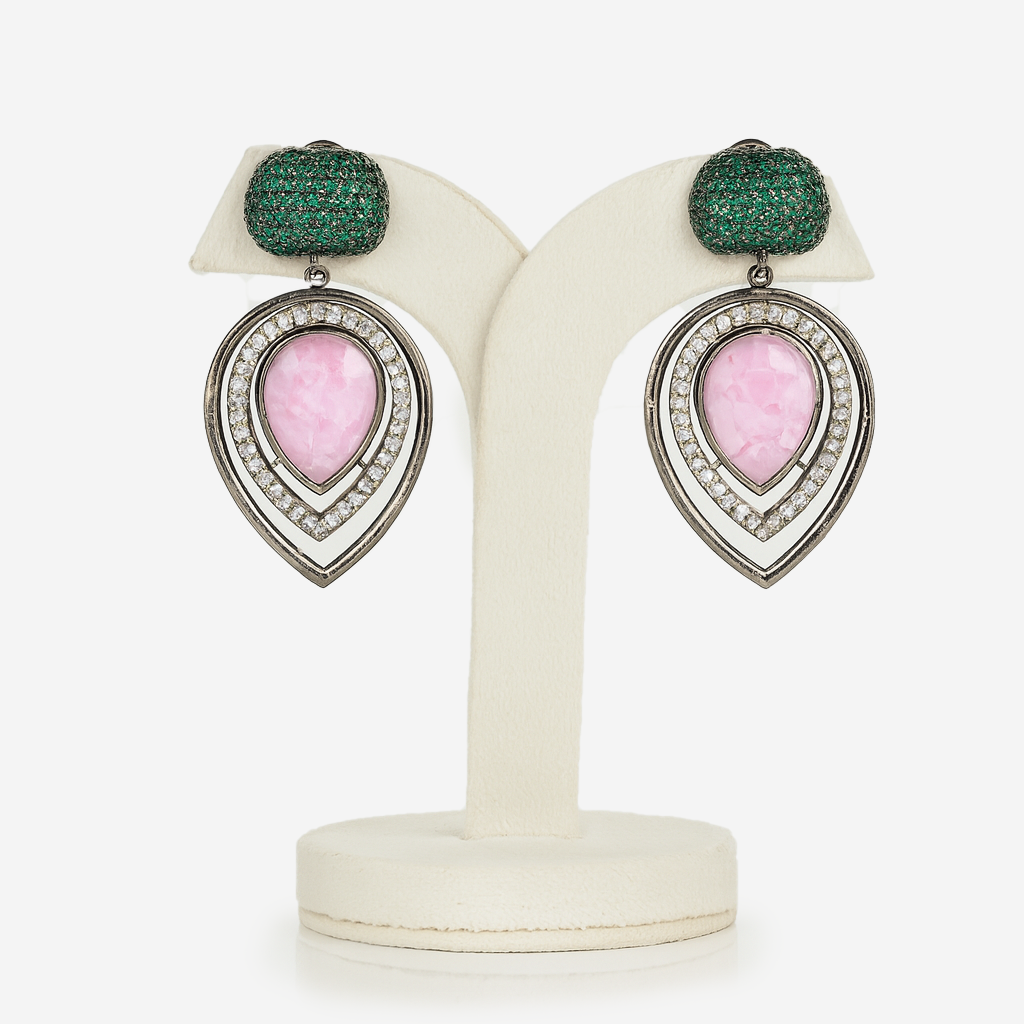 Aanura Blue Teardrop Dual-Tone Dangle Earrings