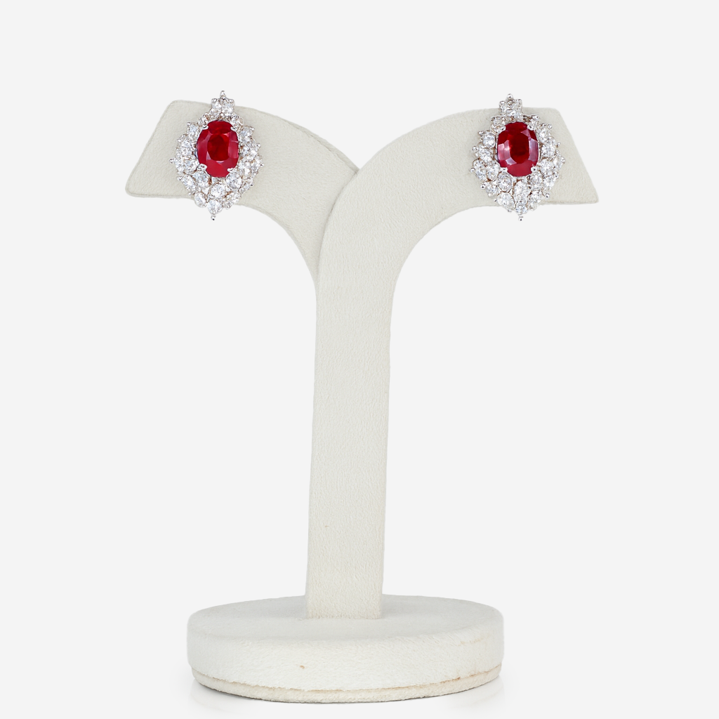 Aanura Red Oval Gemstone Pear Halo Stud Earrings