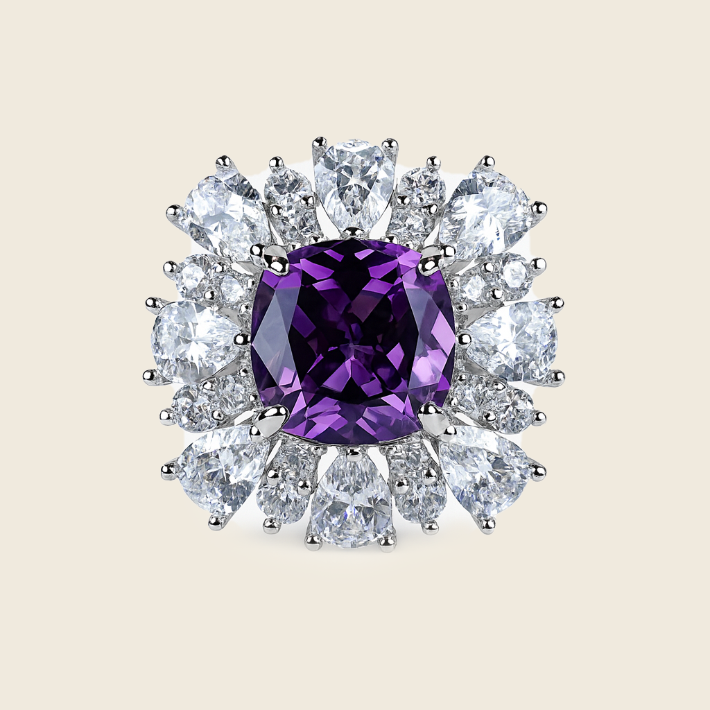 Aanura Silver Red Cushion Gem Halo Cocktail Ring