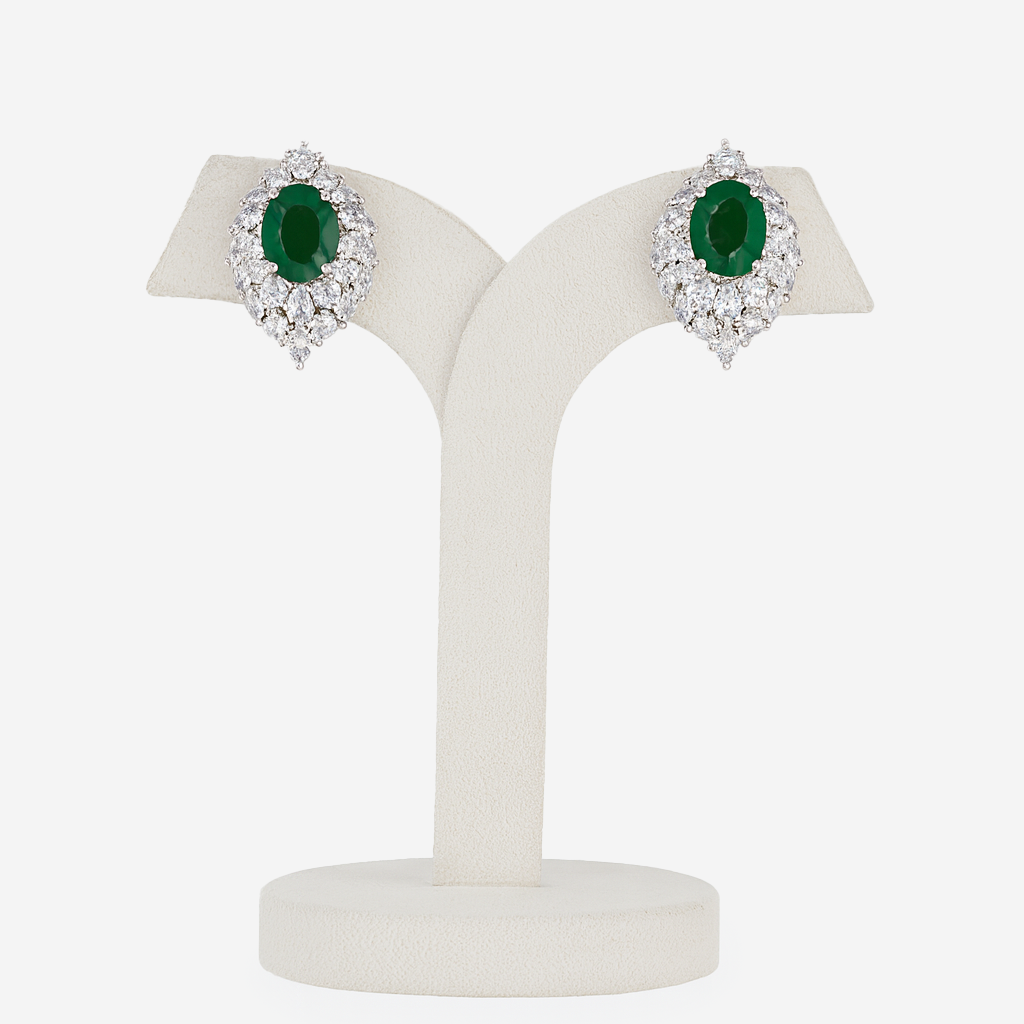 Aanura Red Oval Gemstone Pear Halo Stud Earrings