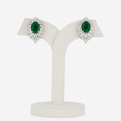 Aanura Red Oval Gemstone Pear Halo Stud Earrings