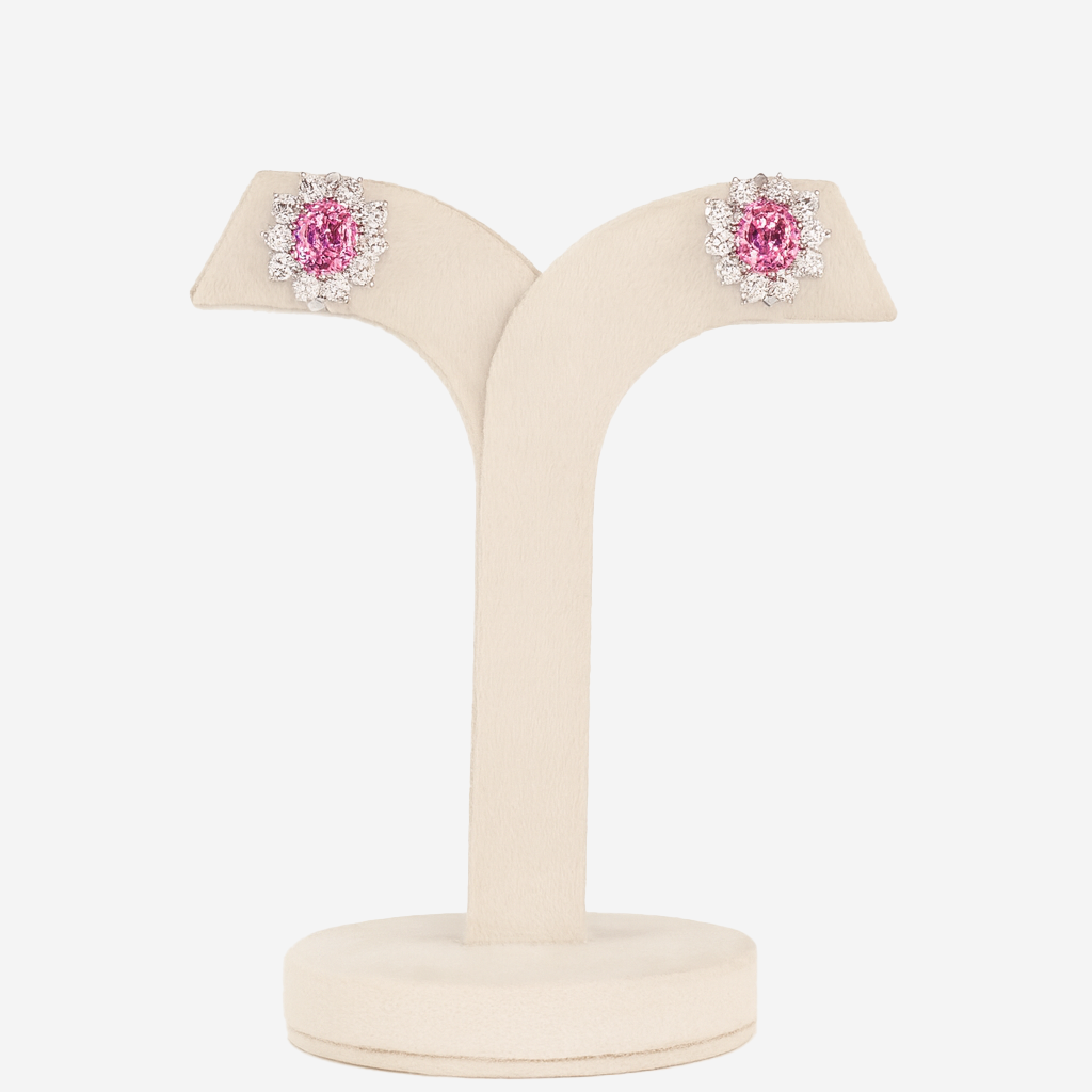 Aanura Red Gemstone Floral Halo Stud Earrings