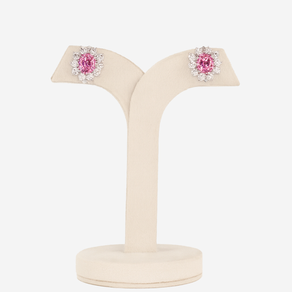 Aanura Red Gemstone Floral Halo Stud Earrings