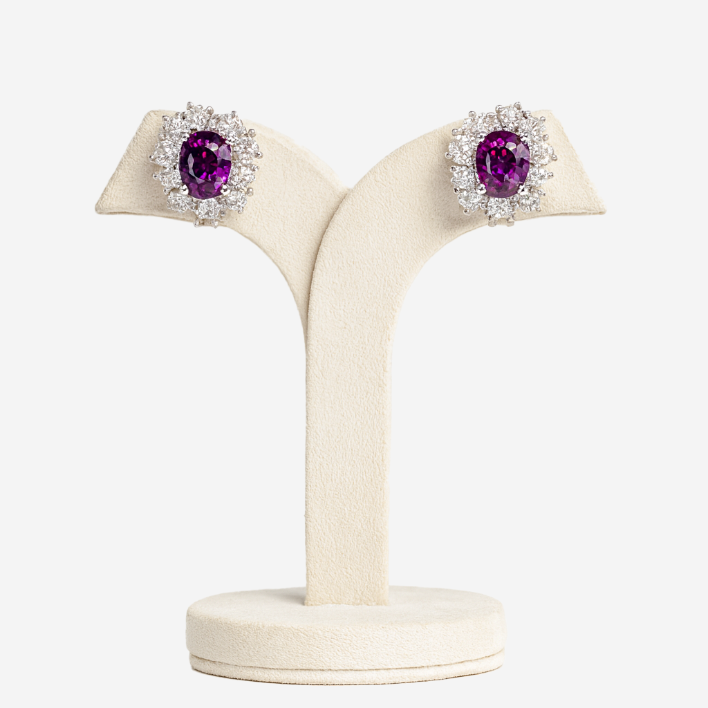 Aanura Red Gemstone Floral Halo Stud Earrings