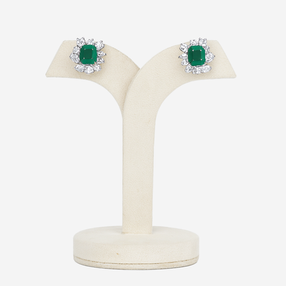 Aanura Red Gemstone Floral Halo Stud Earrings