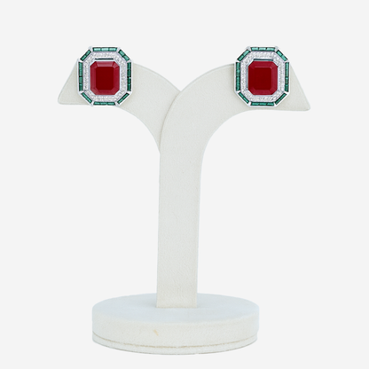 Aanura Ruby & Emerald Octagon Stud Earrings