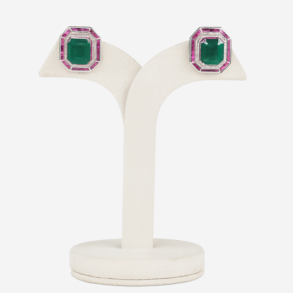 Aanura Ruby & Emerald Octagon Stud Earrings