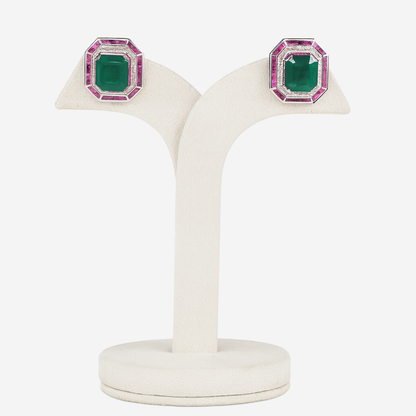 Aanura Ruby & Emerald Octagon Stud Earrings