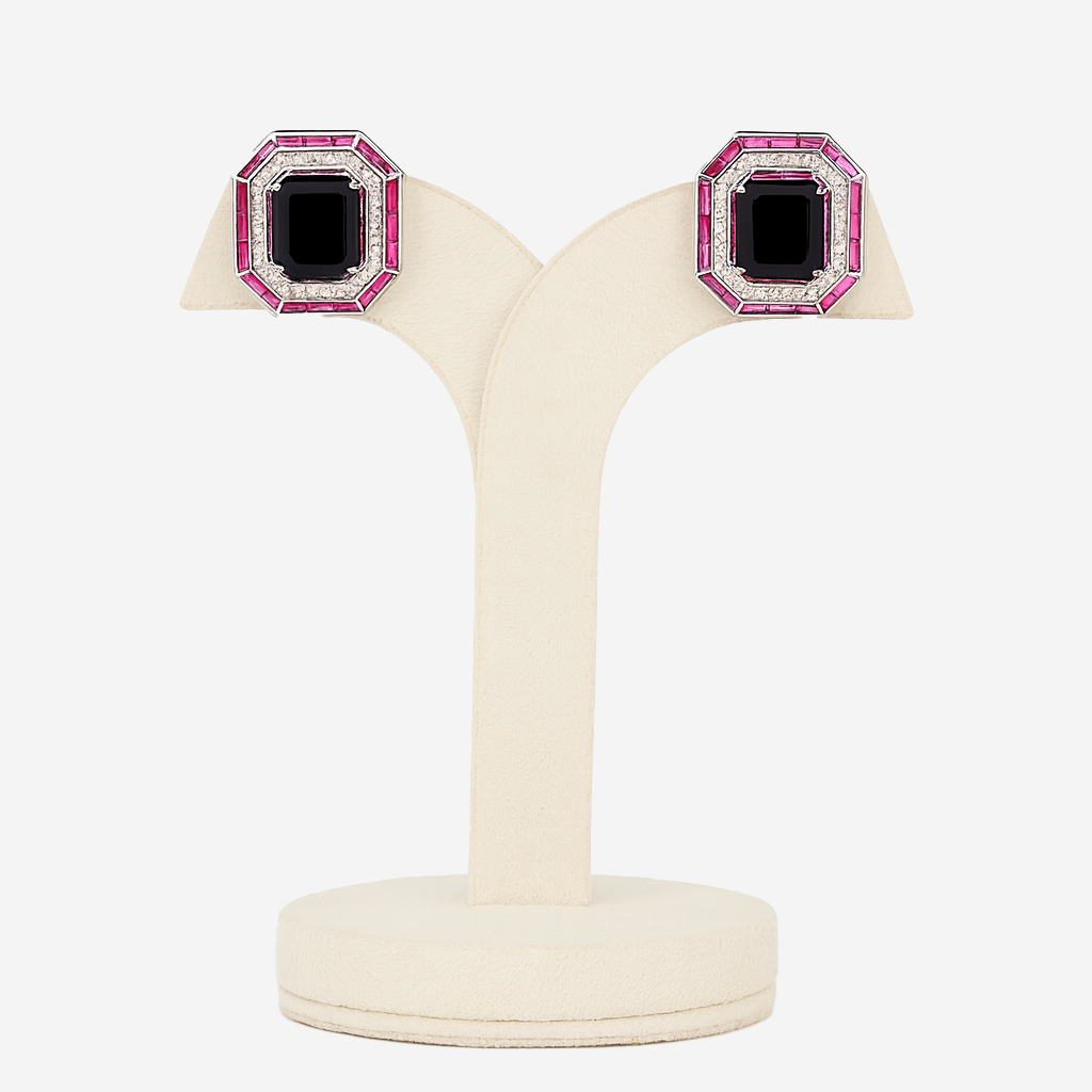 Aanura Ruby & Emerald Octagon Stud Earrings