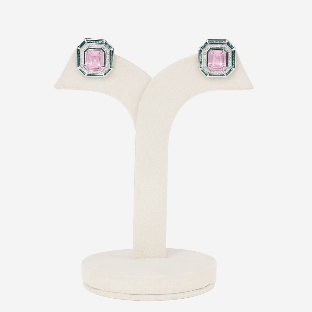 Aanura Ruby & Emerald Octagon Stud Earrings