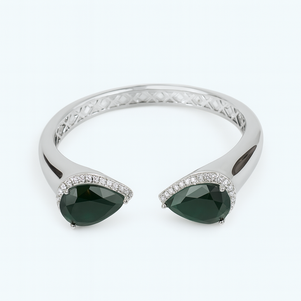 Aanura Emerald Twin Charm Silver Bracelet