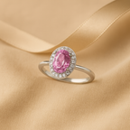 Rhodium Plated Pink Halo Anti-Tarnish Waterproof Ring