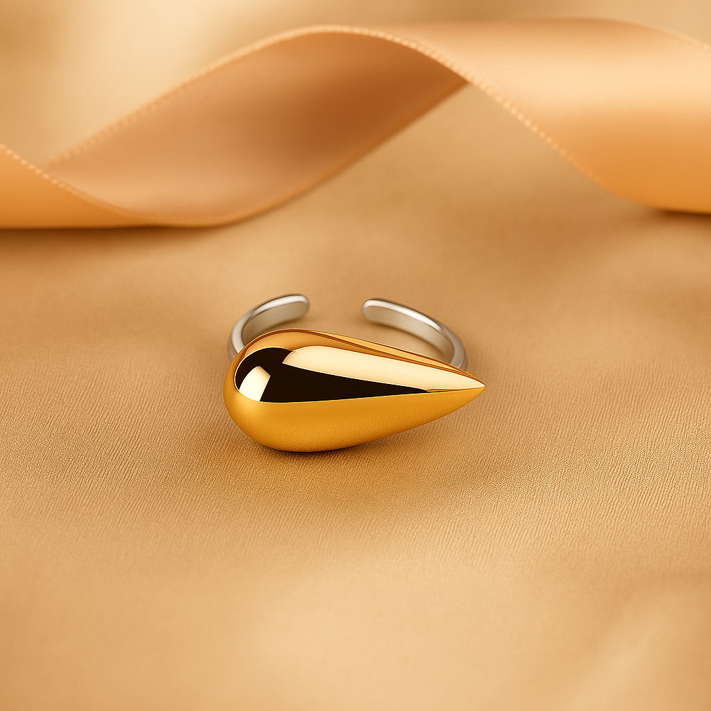 Gold & Silver-Tone Teardrop Adjustable Ring | Aanura
