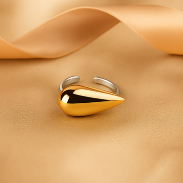 Gold & Silver-Tone Teardrop Adjustable Ring | Aanura