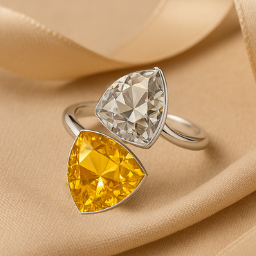 Trillion Duo Yellow & White Crystal Adjustable Statement Ring