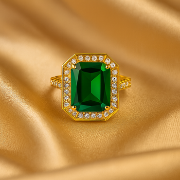 Aanura Emerald Green Gemstone & Diamond Halo Ring