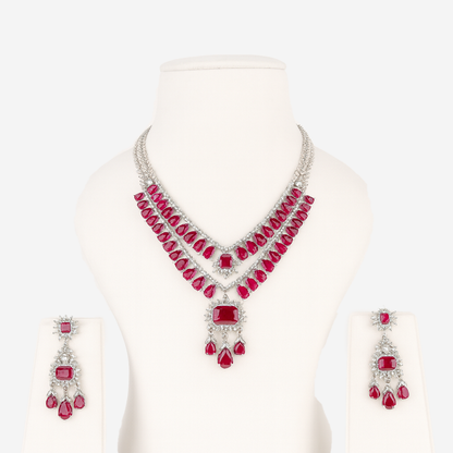 Aanura Ruby Red Bridal Necklace Set in Stainless Steel
