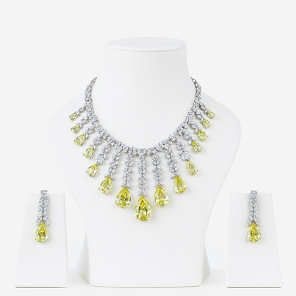 Aanura Yellow Teardrop Statement Necklace Set
