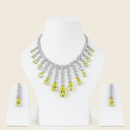 Aanura Yellow Teardrop Statement Necklace Set