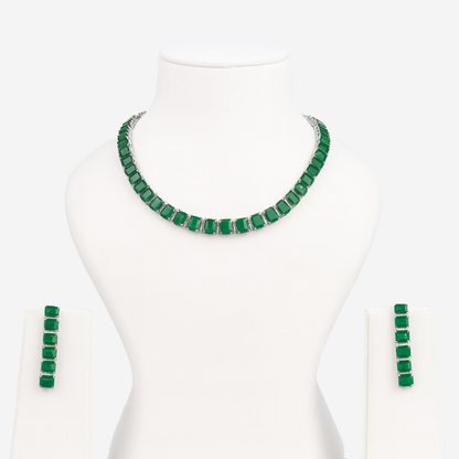 Aanura Green Emerald-Cut Necklace Set in Stainless Steel