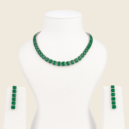 Aanura Green Emerald-Cut Necklace Set in Stainless Steel