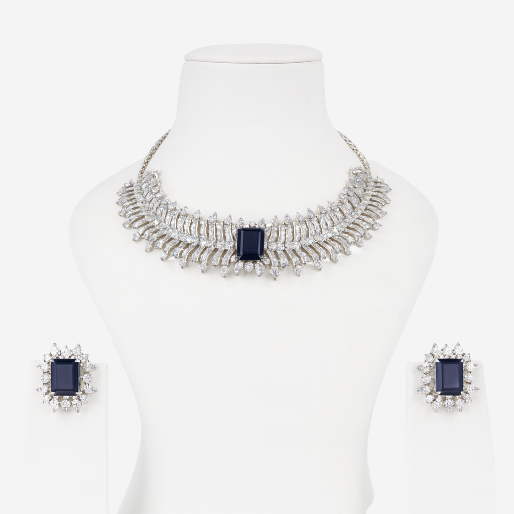 Aanura Ruby Emerald-Cut Necklace Set in Stainless Steel