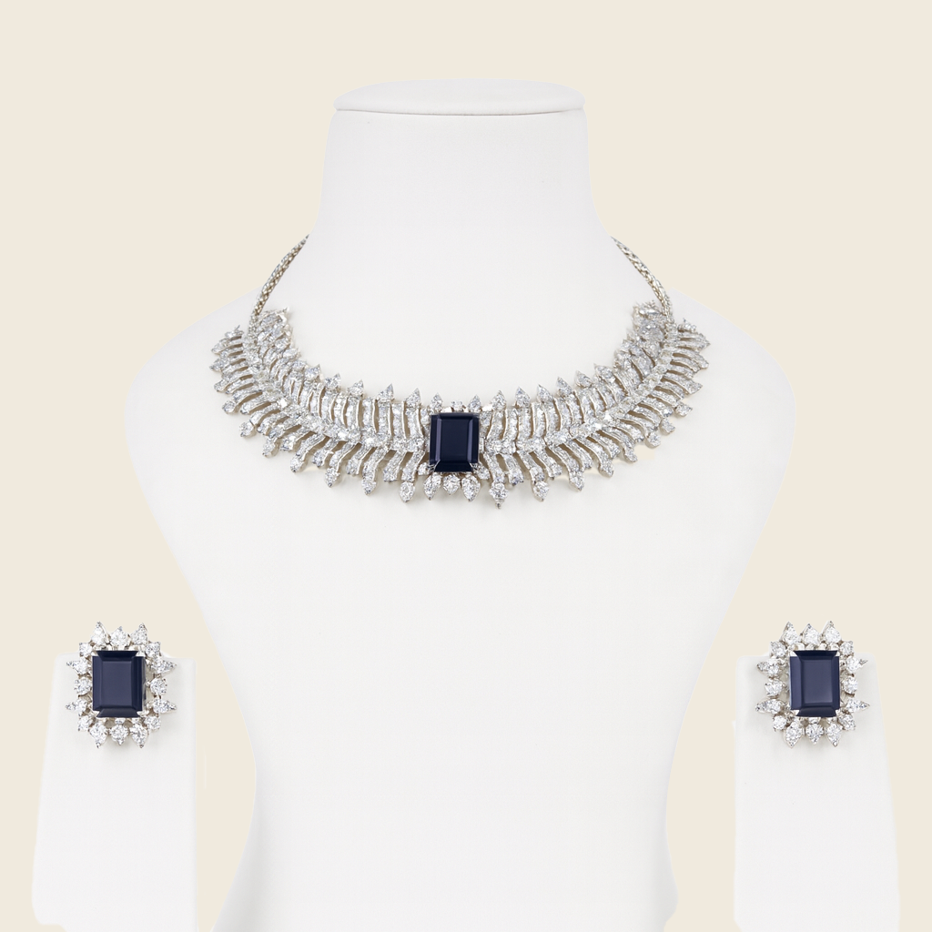 Aanura Ruby Emerald-Cut Necklace Set in Stainless Steel
