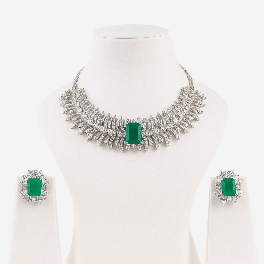 Aanura Ruby Emerald-Cut Necklace Set in Stainless Steel