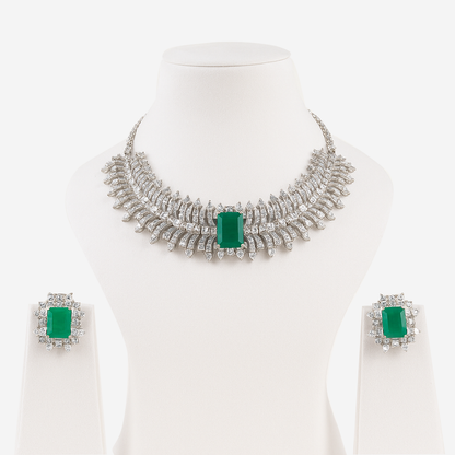 Aanura Ruby Emerald-Cut Necklace Set in Stainless Steel
