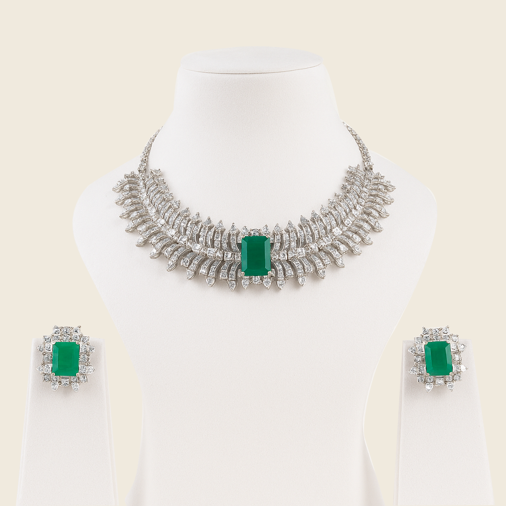 Aanura Ruby Emerald-Cut Necklace Set in Stainless Steel