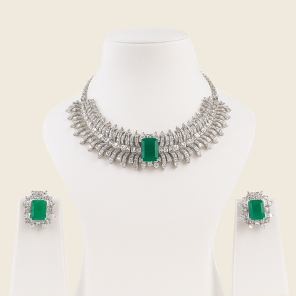 Aanura Ruby Emerald-Cut Necklace Set in Stainless Steel