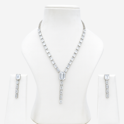 Aanura Clear Baguette Drop Necklace Set