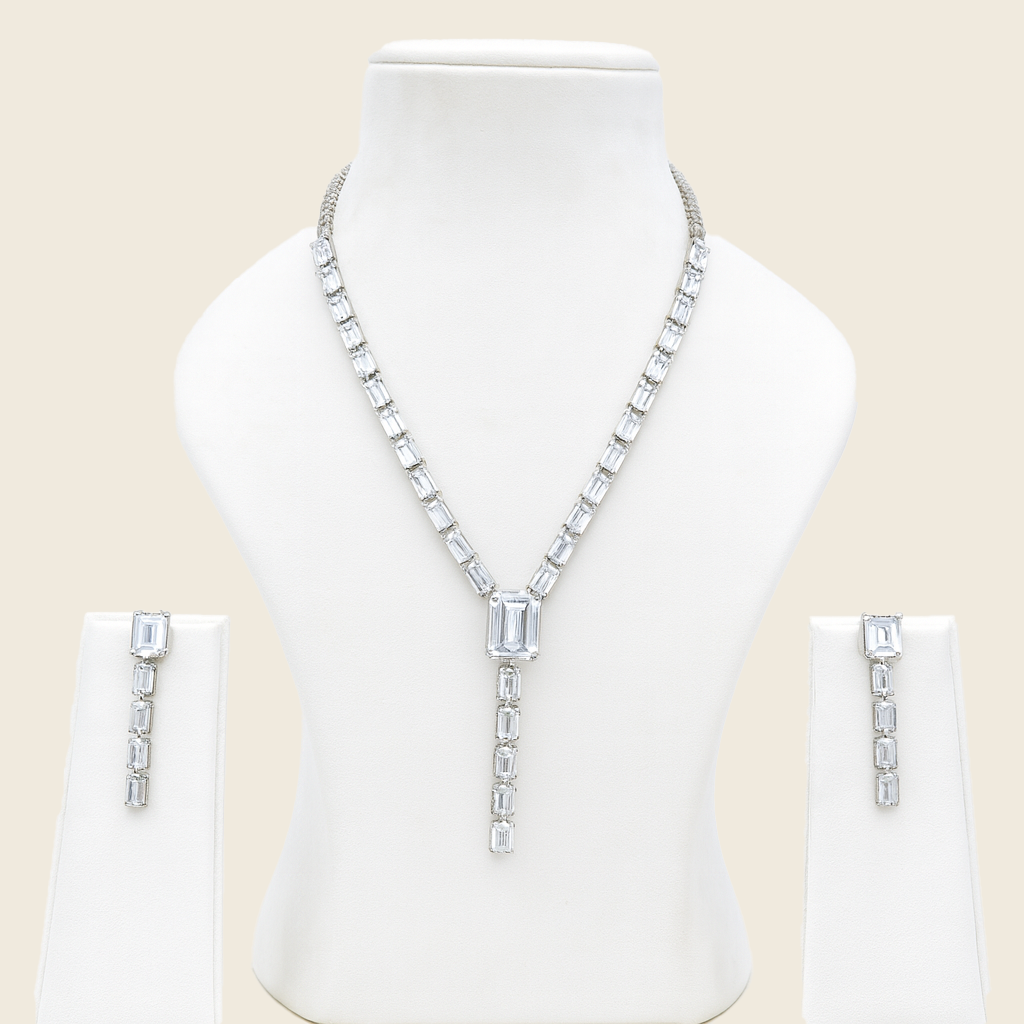 Aanura Clear Baguette Drop Necklace Set