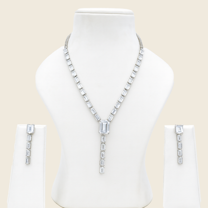 Aanura Clear Baguette Drop Necklace Set