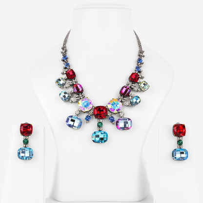 Aanura Multi-Colour Crystal Necklace Set with Earrings