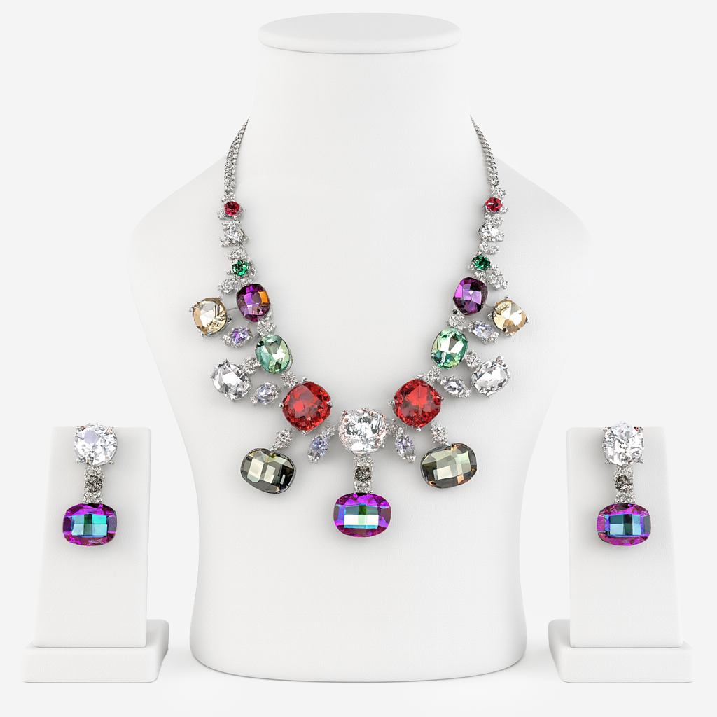 Aanura Multi-Colour Crystal Necklace Set with Earrings