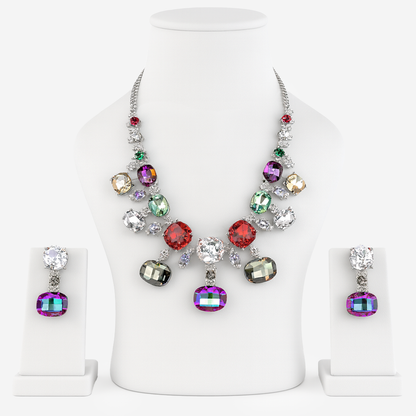Aanura Multi-Colour Crystal Necklace Set with Earrings